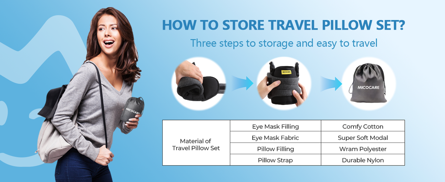 Plane Pillow with Eye Mask for Long Flights Sleeping